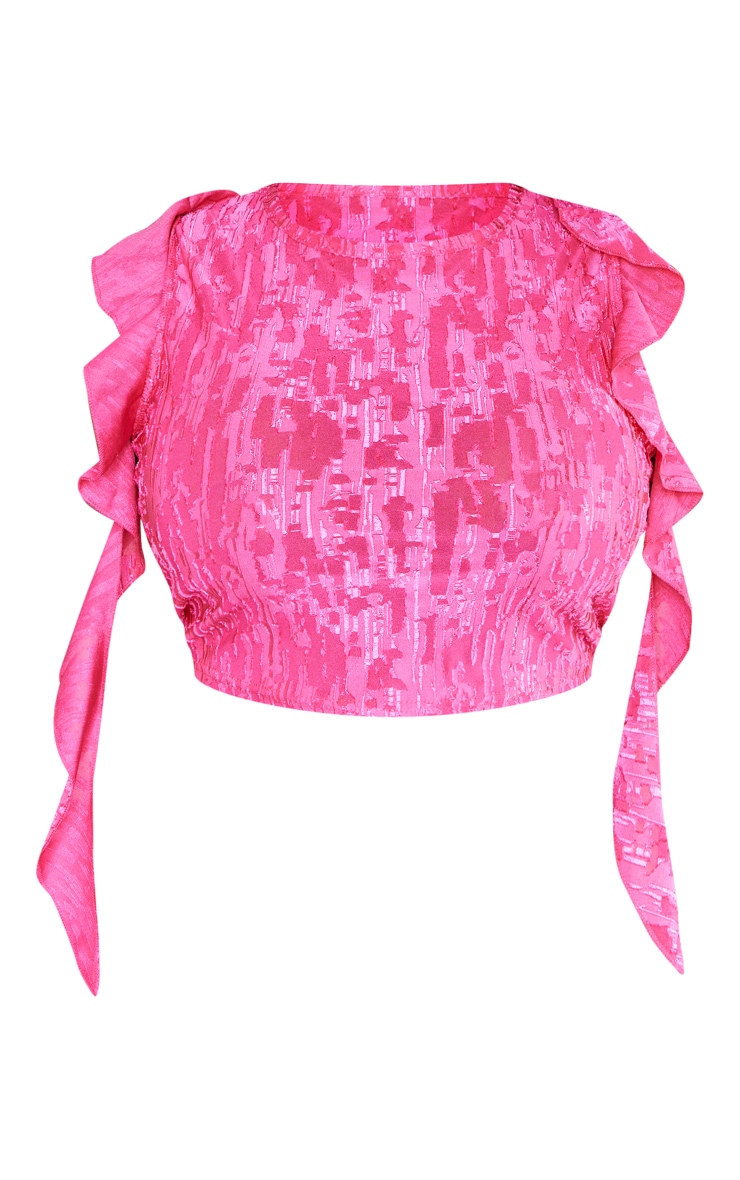 Plus Pink Textured Ruffle Detail Crop Top image 5