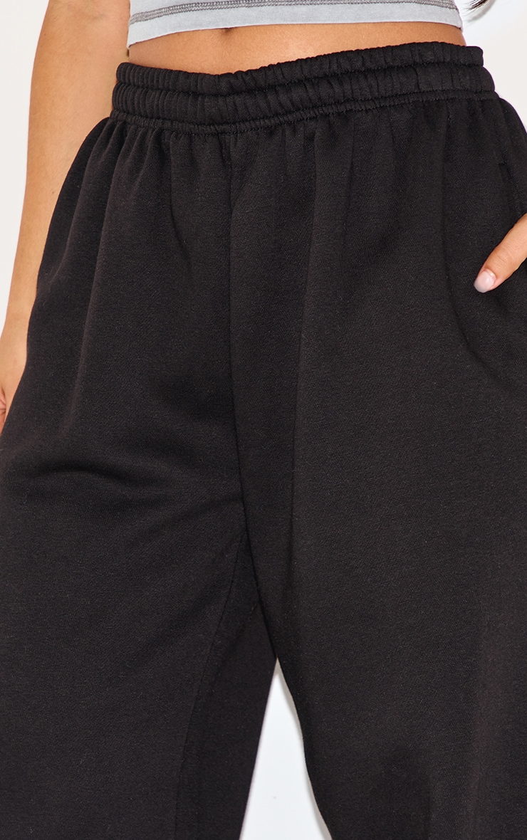 Petite Black Super Wide Leg Elasticated Waist Track Pants image 4