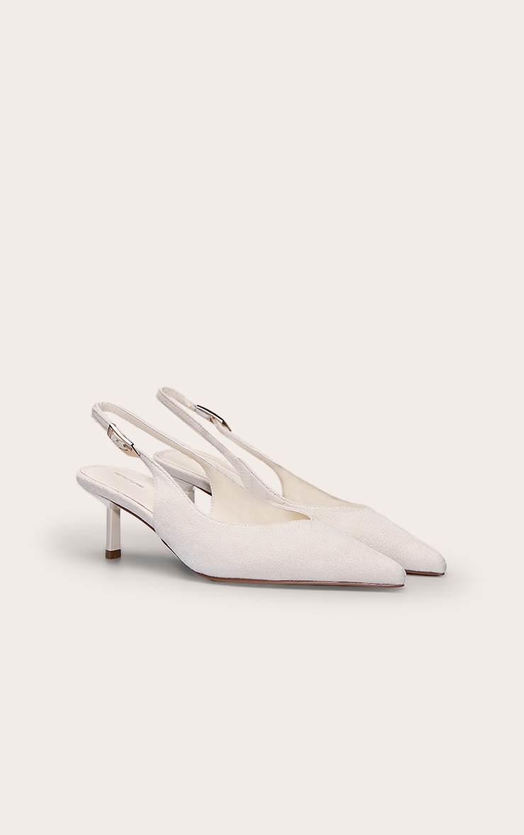Escarpins en suédine crème coupés en V à petit talon et bride derrière image 3