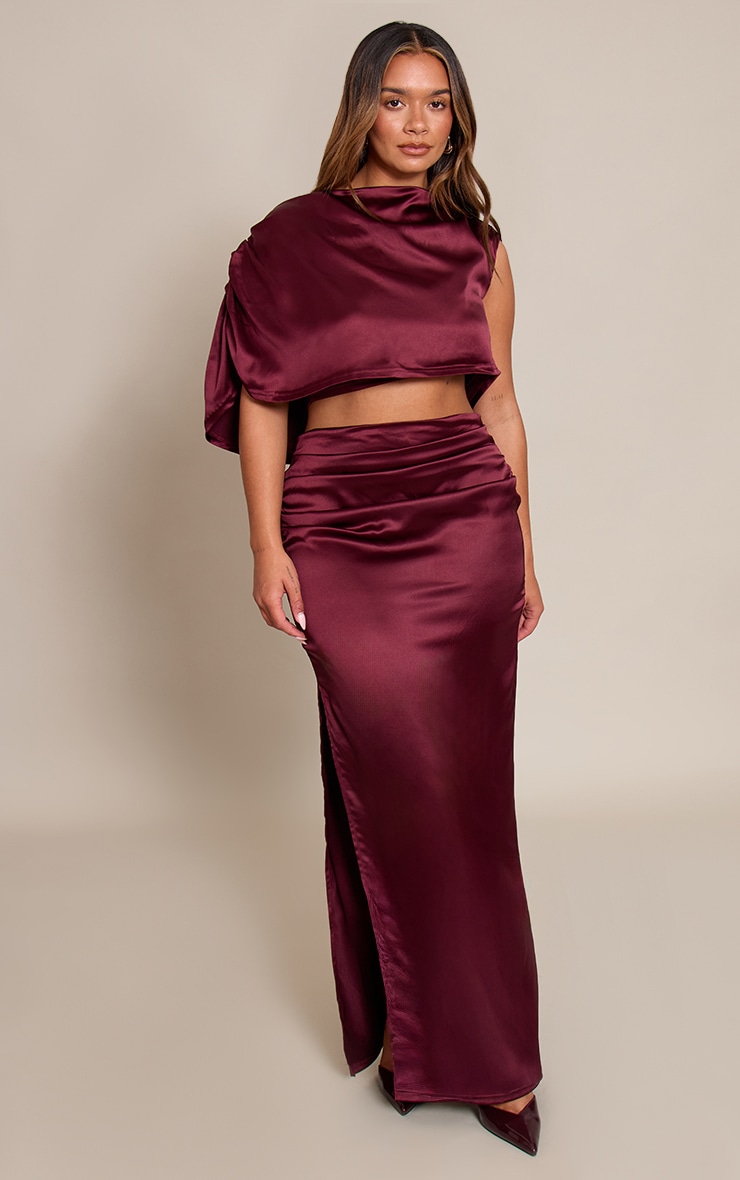Shape Burgundy Satin Cowl Drape Top image 3