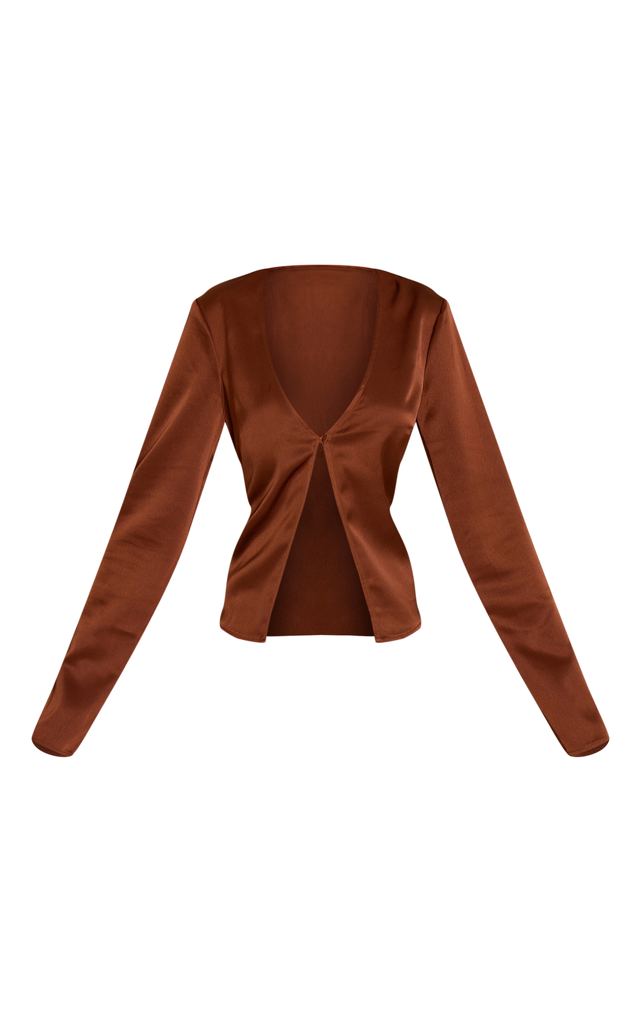 Chocolate Satin Plunge Button Long Sleeve Top image 5