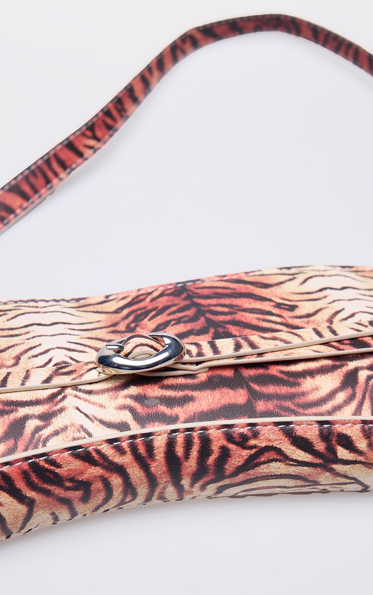 Tiger Print Pu Buckle Strap Baguette Shoulder Bag image 3