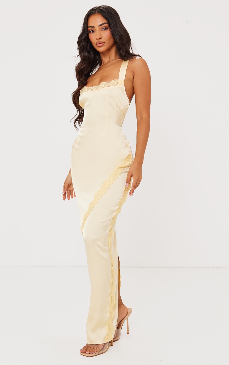 Petite Lemon Satin Maxi Dress With Lace Detail image 3