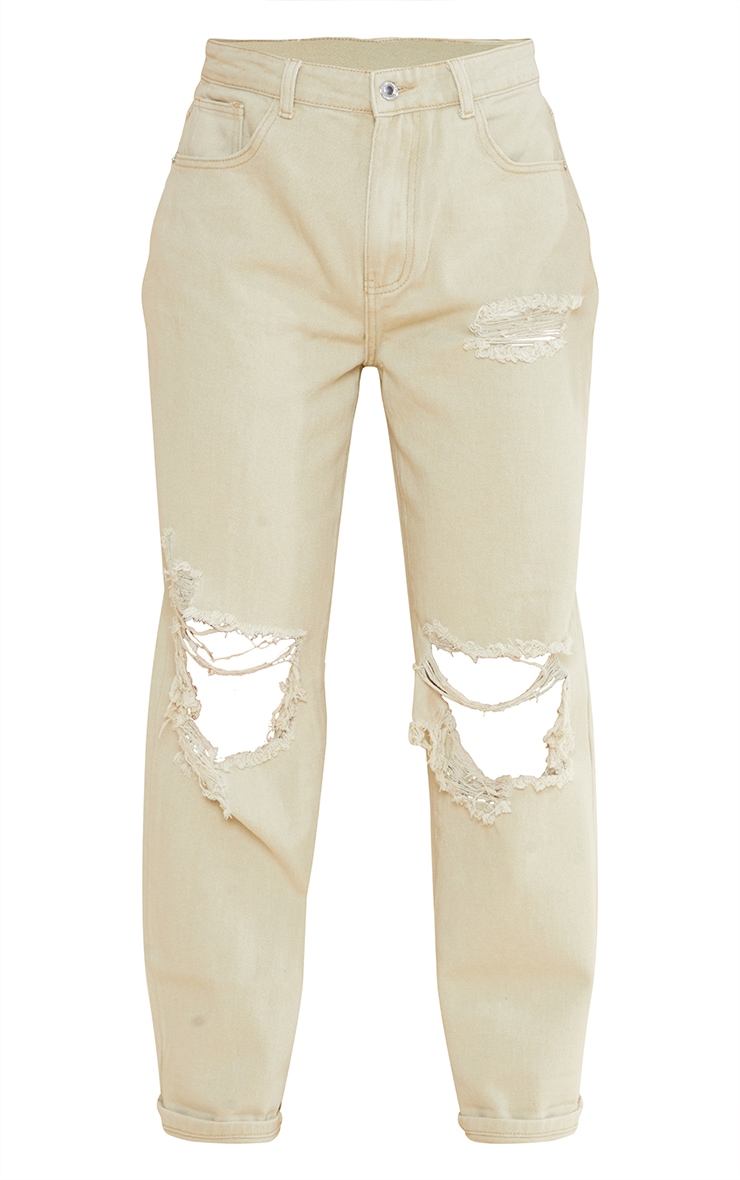 Stone Open Knee Ripped Turn Up Boyfriend Jeans image 5