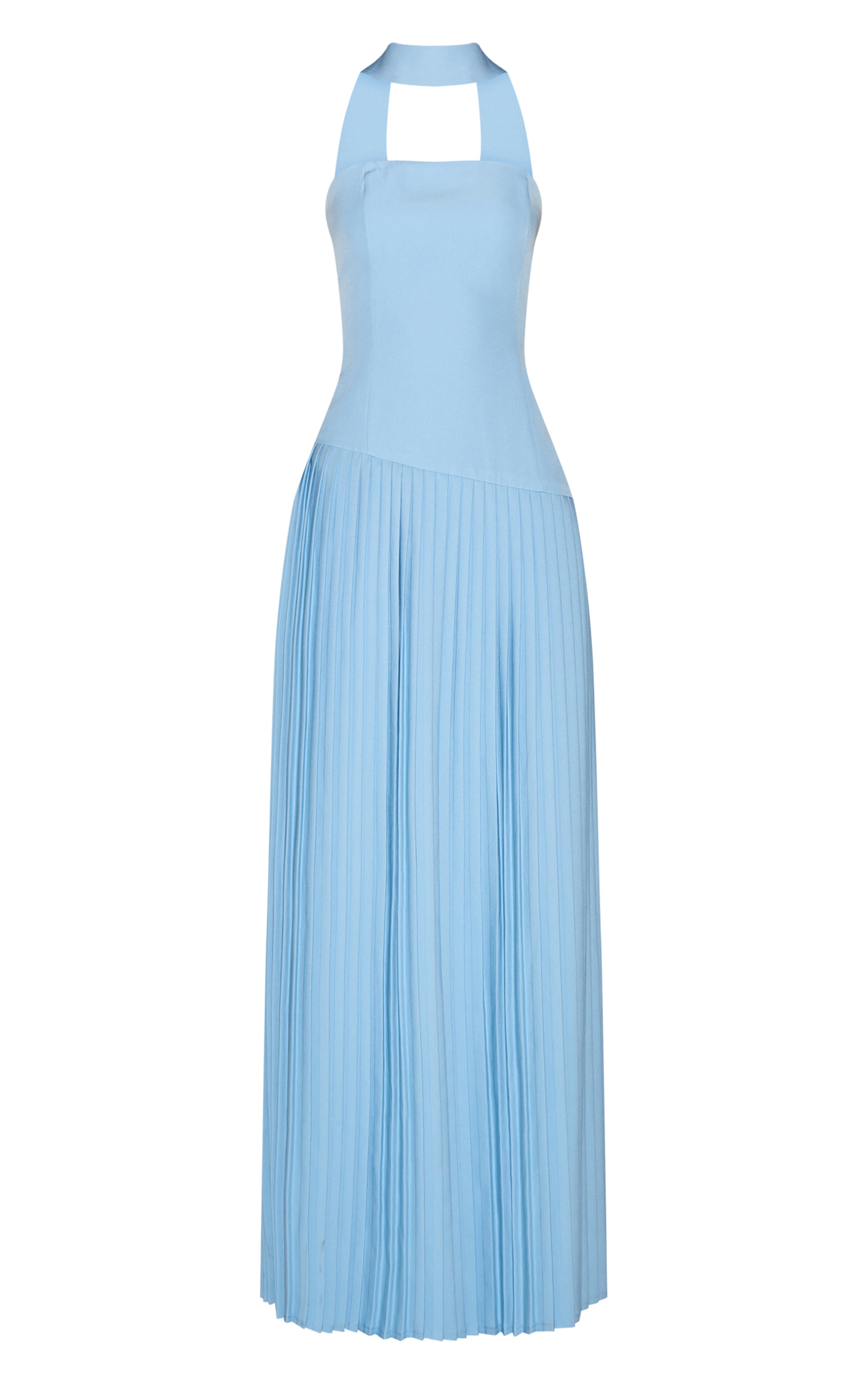 Pale Blue Woven Asymmetric Pleated Maxi Dress image 5