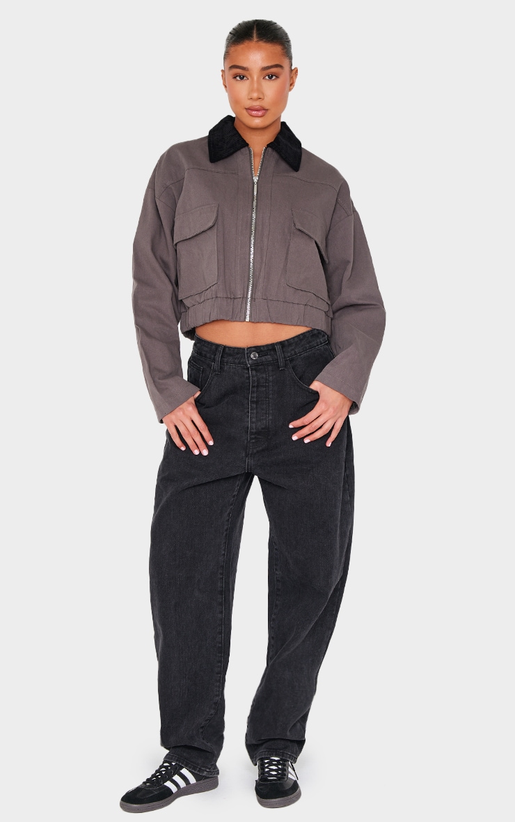 Dark Grey Contrast Collar Twill Jacket image 3