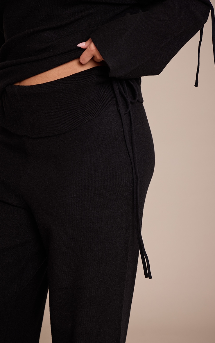 Plus Black Foldover Tie Side Knitted Wide Leg Trouser  image 4