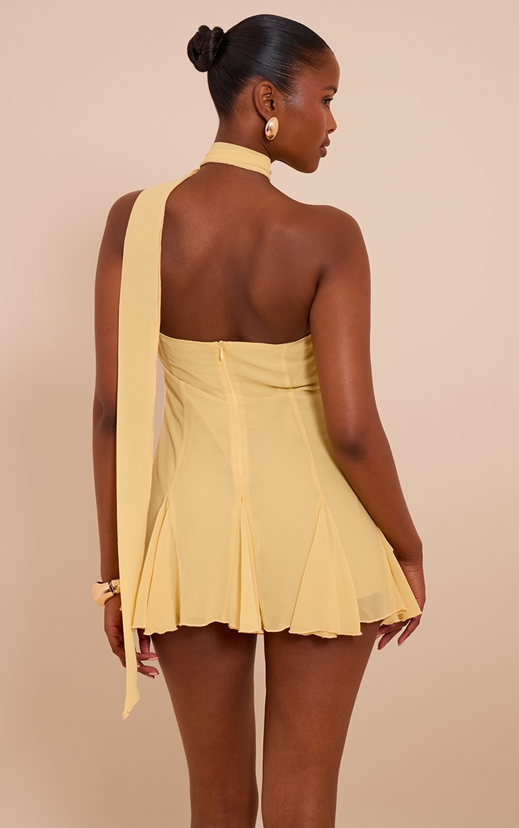 Yellow Chiffon Godet Neck Scarf Skort Playsuit image 2