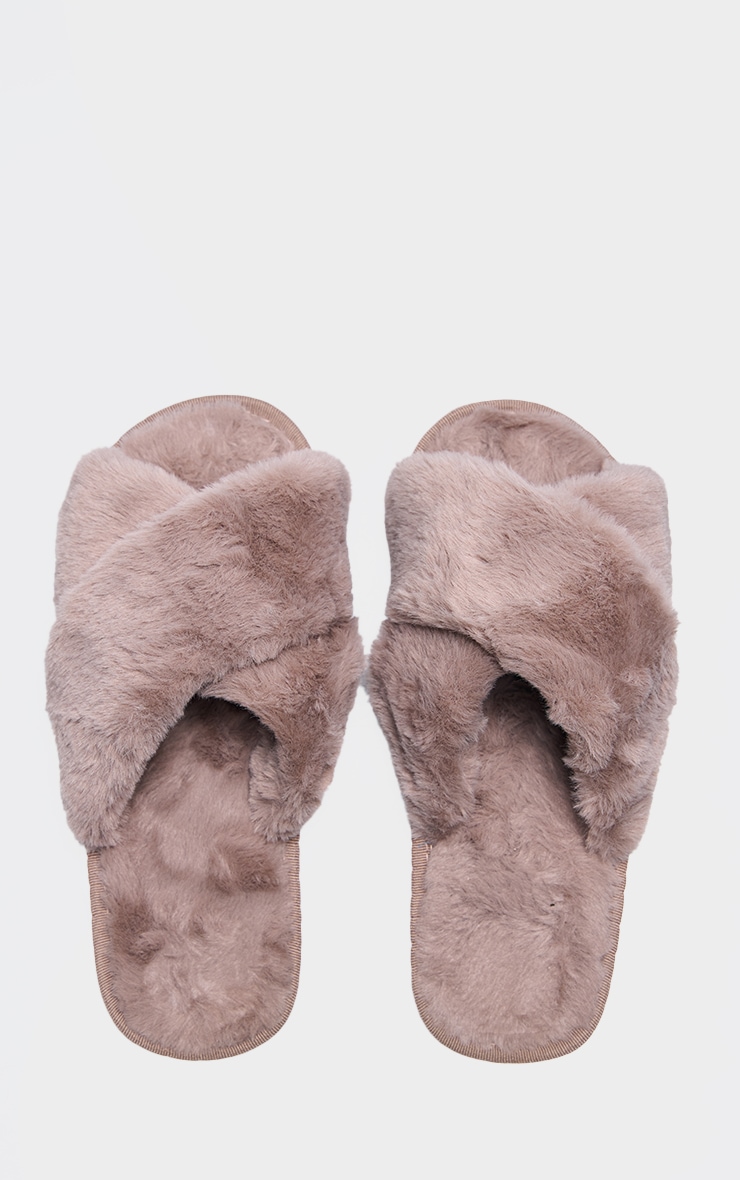 Mink Faux Fur Cross Over Slippers image 3