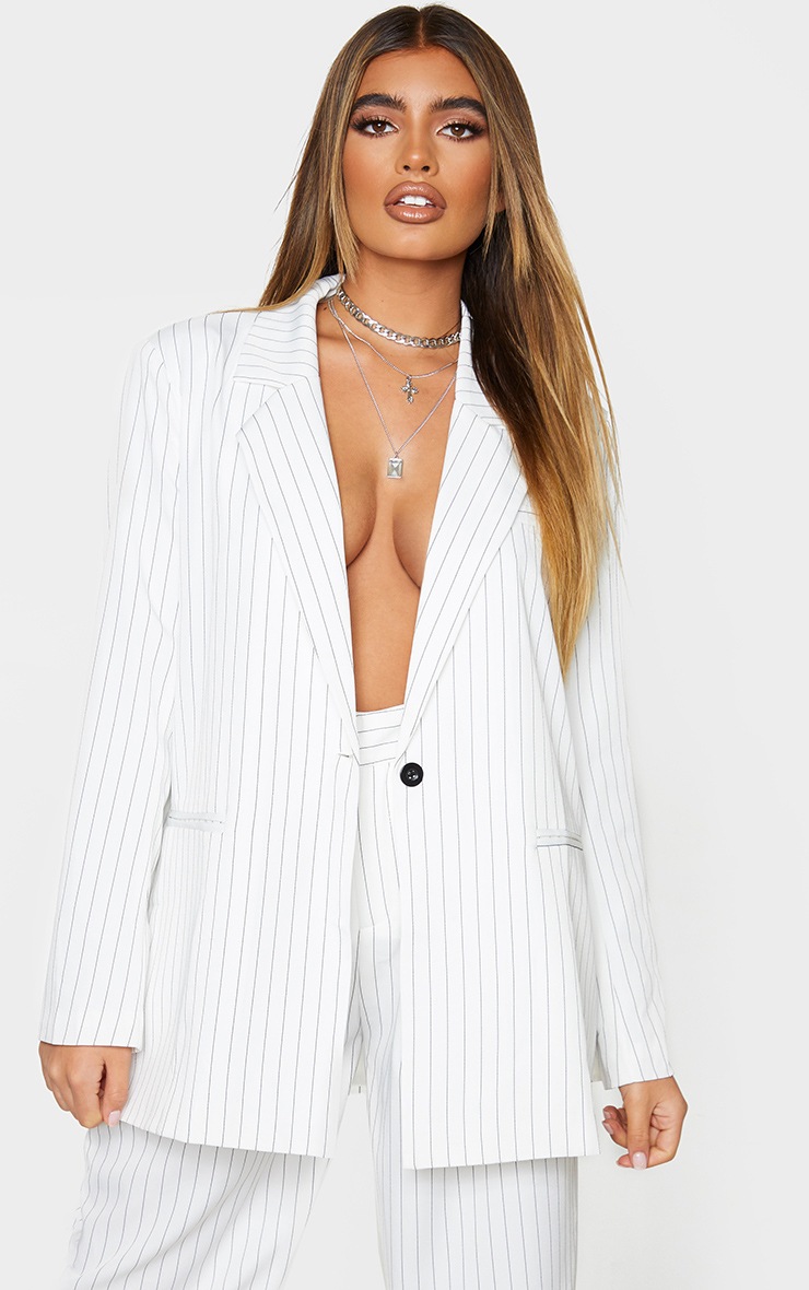 Cream Pinstripe Oversized Dad Blazer