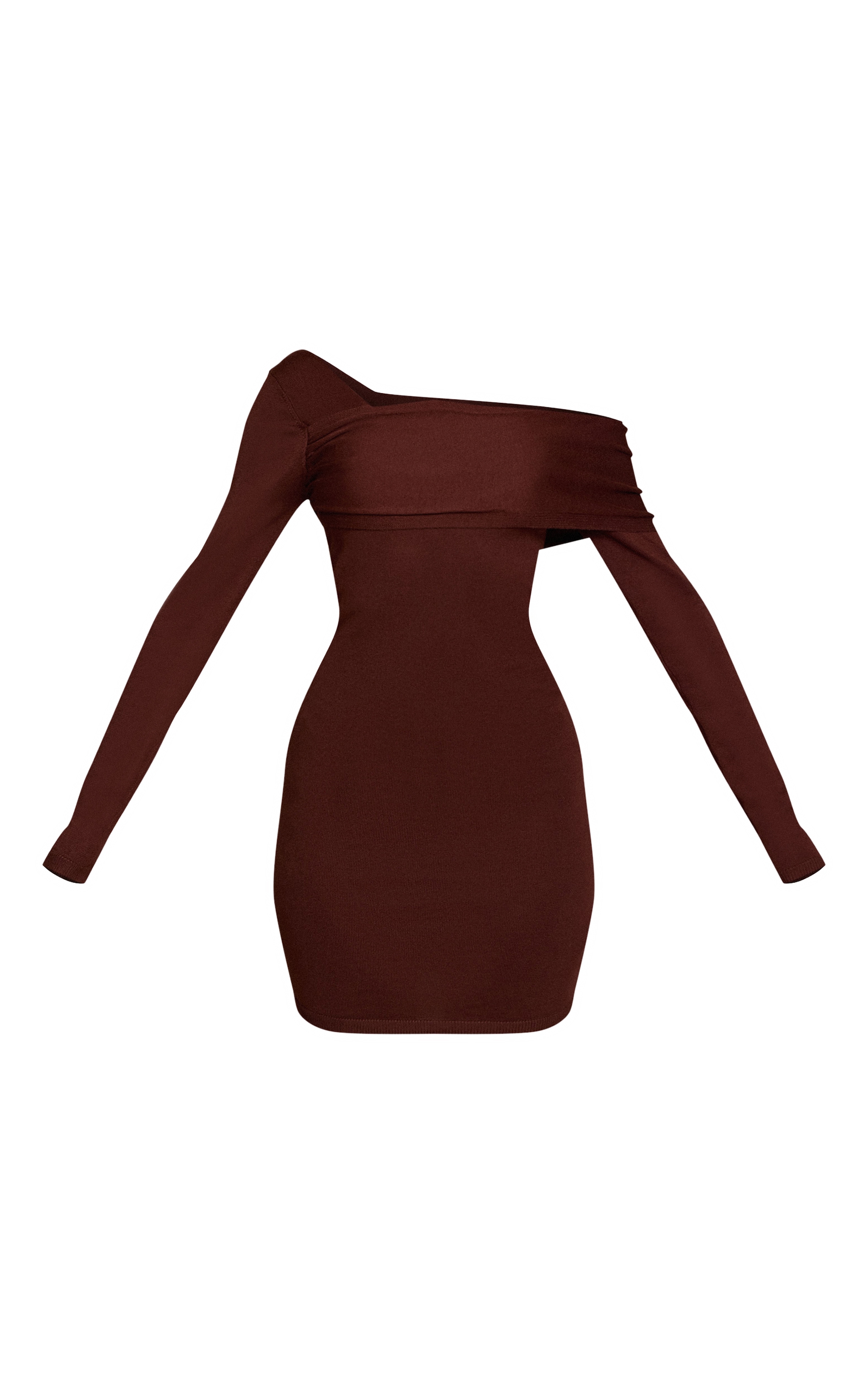Chocolate Long Sleeve Asymmetric Knitted Mini Dress image 5