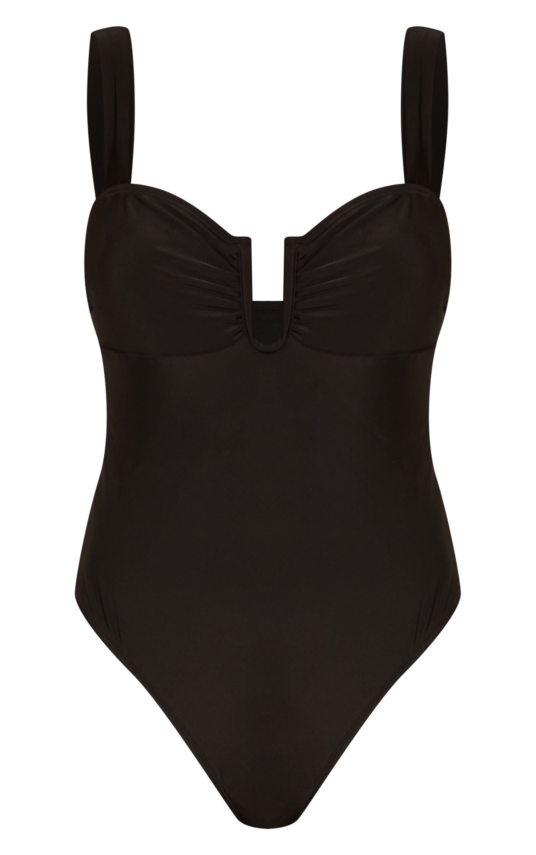 Maillot de bain noir froncé sur les bonnets à armatures et barre en U image 5