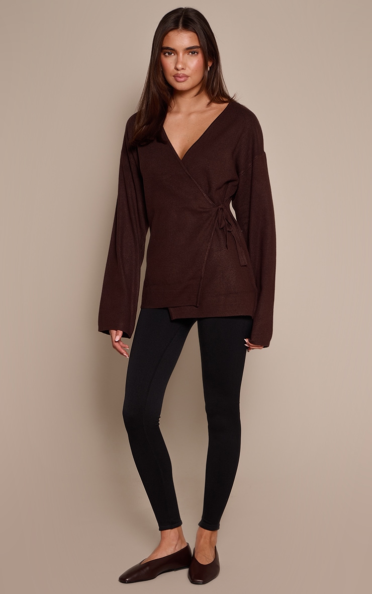 Chocolate Long Sleeve Wrap Cardigan  image 3