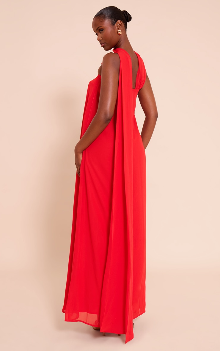 Red Chiffon Scarf Detail Bandeau Column Dress image 2