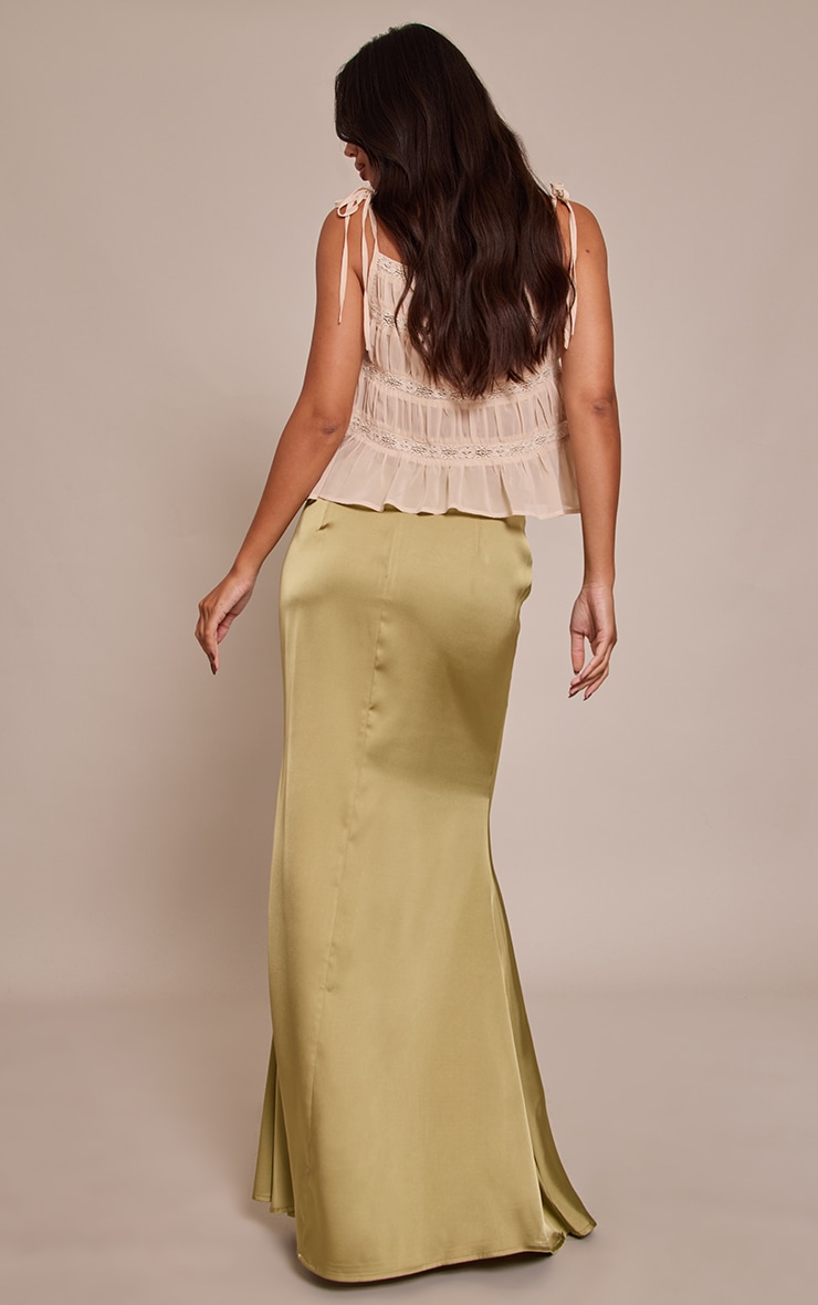 Sage Khaki Satin Floaty Maxi Skirt image 3
