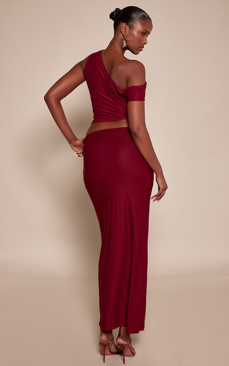 Burgundy Soft Touch Mid Rise Maxi Skirt image 3