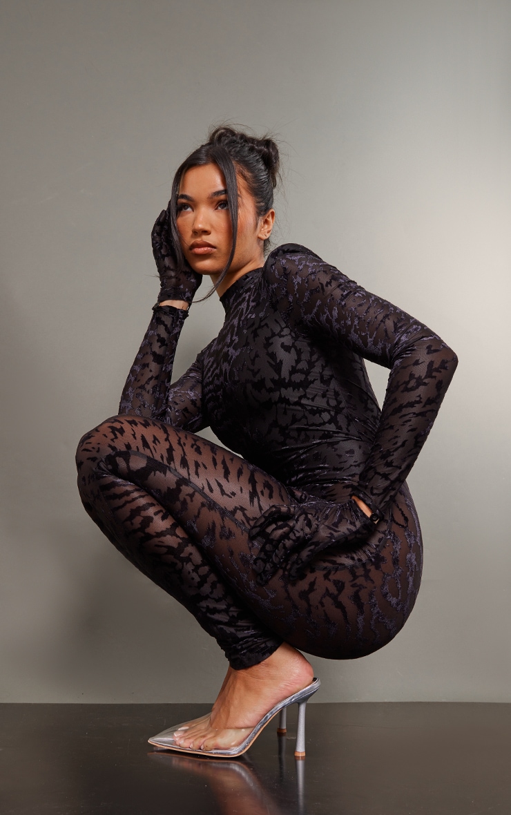 Black Zebra Devore High Neck Glove Detail Jumpsuit image 3