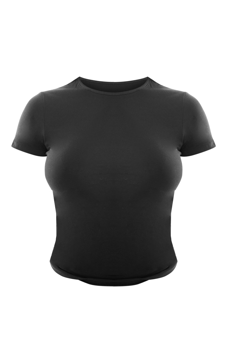 Basic Black Cotton Blend Fitted Crew Neck T Shirt image 5