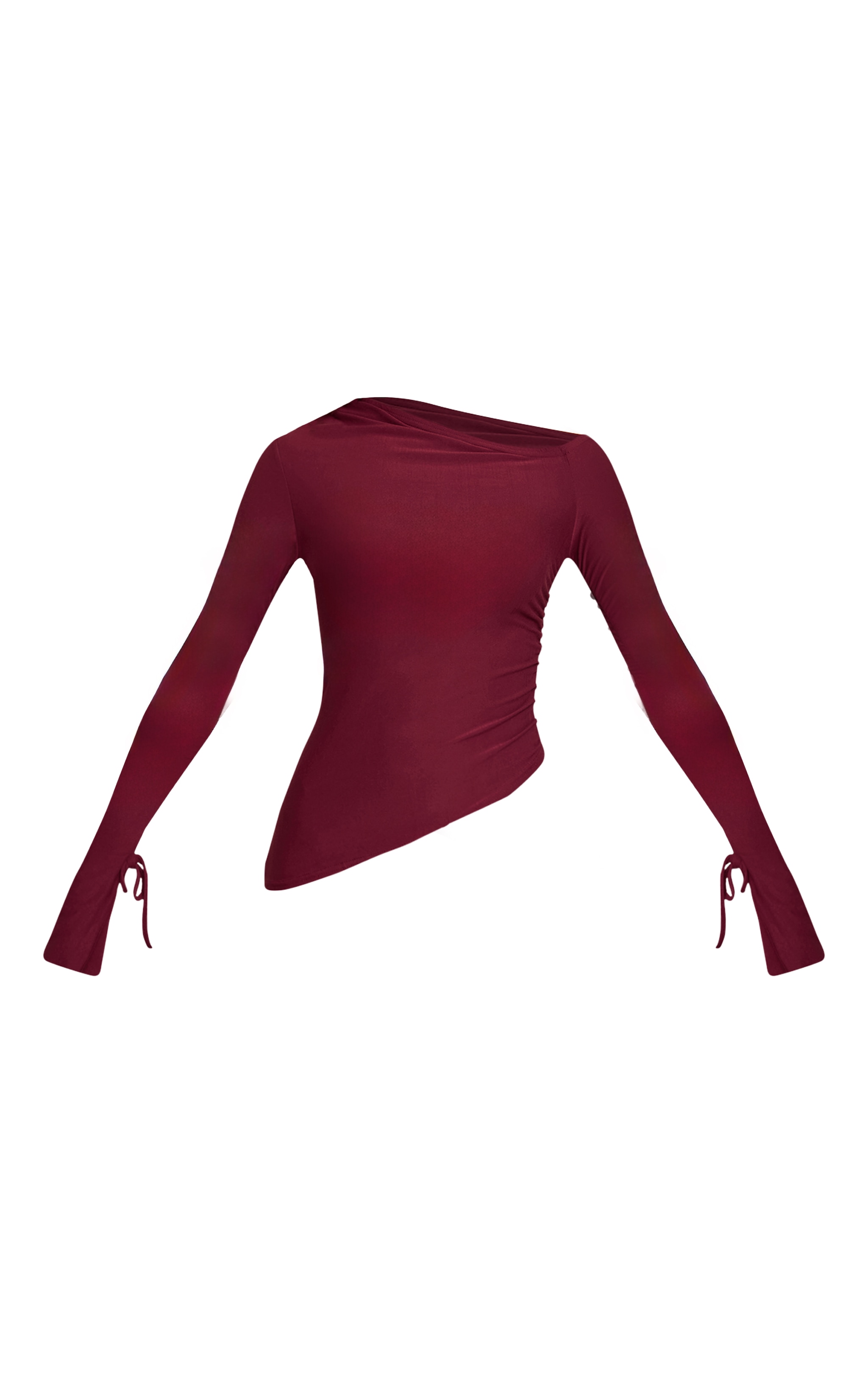 Burgundy Soft Touch Asymmetric Ruched Long Sleeve Top image 5