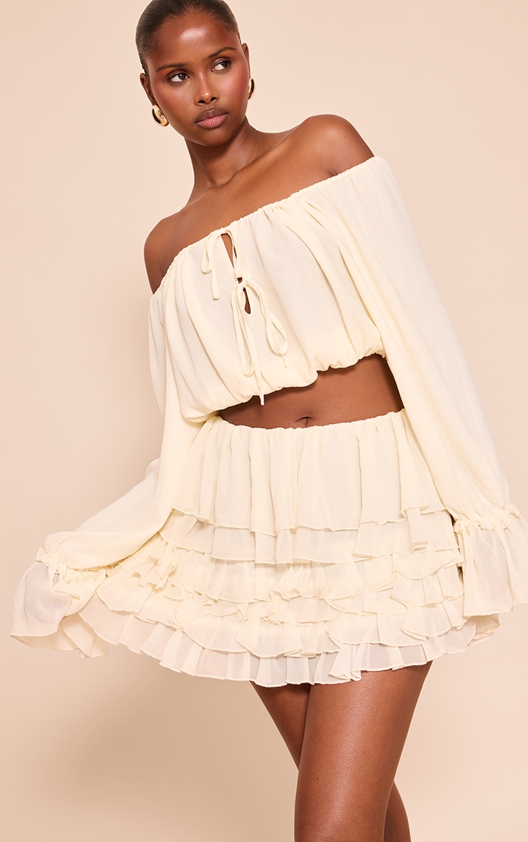 Stone Ruffle Chiffon Tiered Mini Skirt image 4