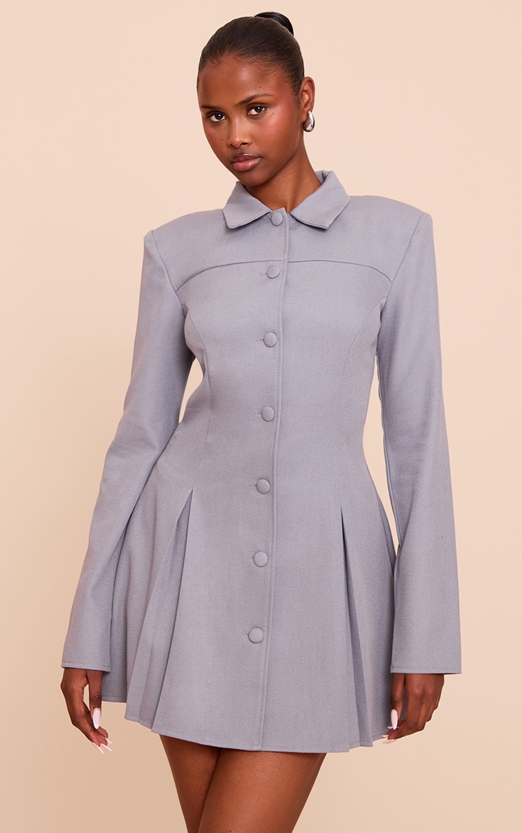 Blue Button Up Pleated Shirt Dress image 1