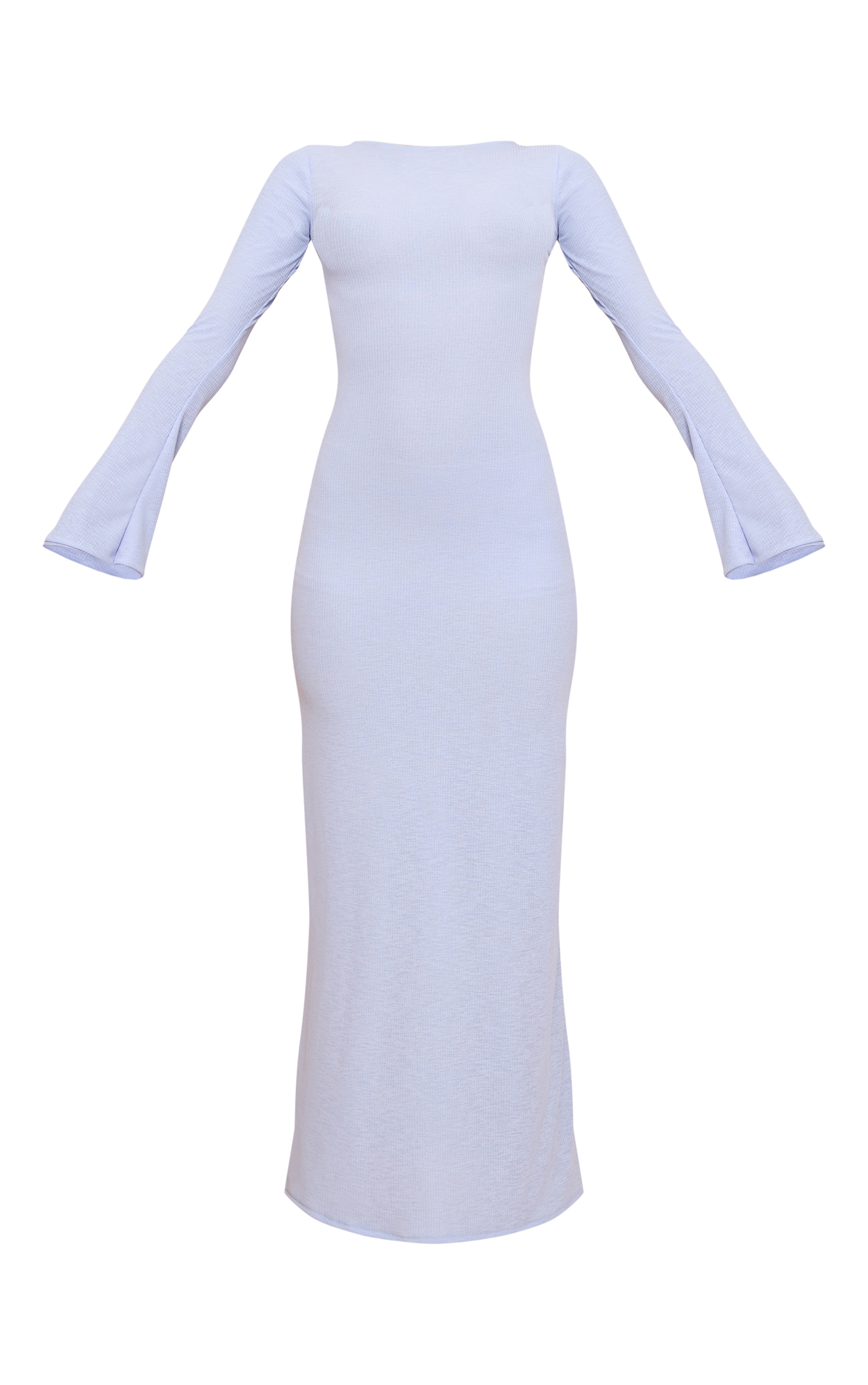 Blue Textured Boat Neck Long Sleeve Bodycon Maxi Dress image 5