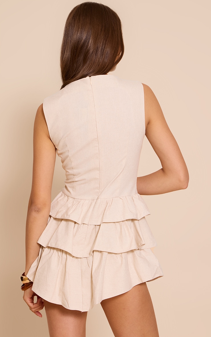 Cream Linen Look Frill Playsuit image 2