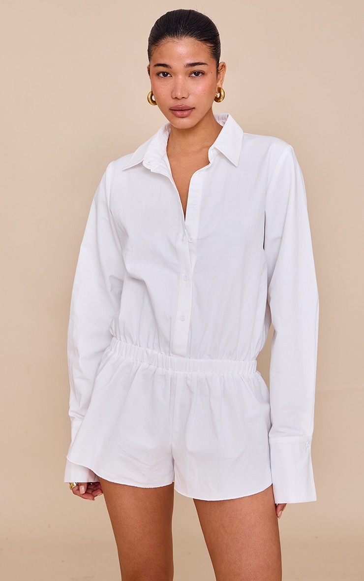 Combishort jupe-short en coton blanc froncé à détail chemise et étages image 1