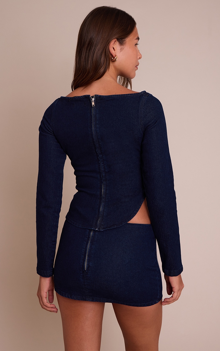 Indigo Invisible Waistband Denim Micro Mini Skirt image 3