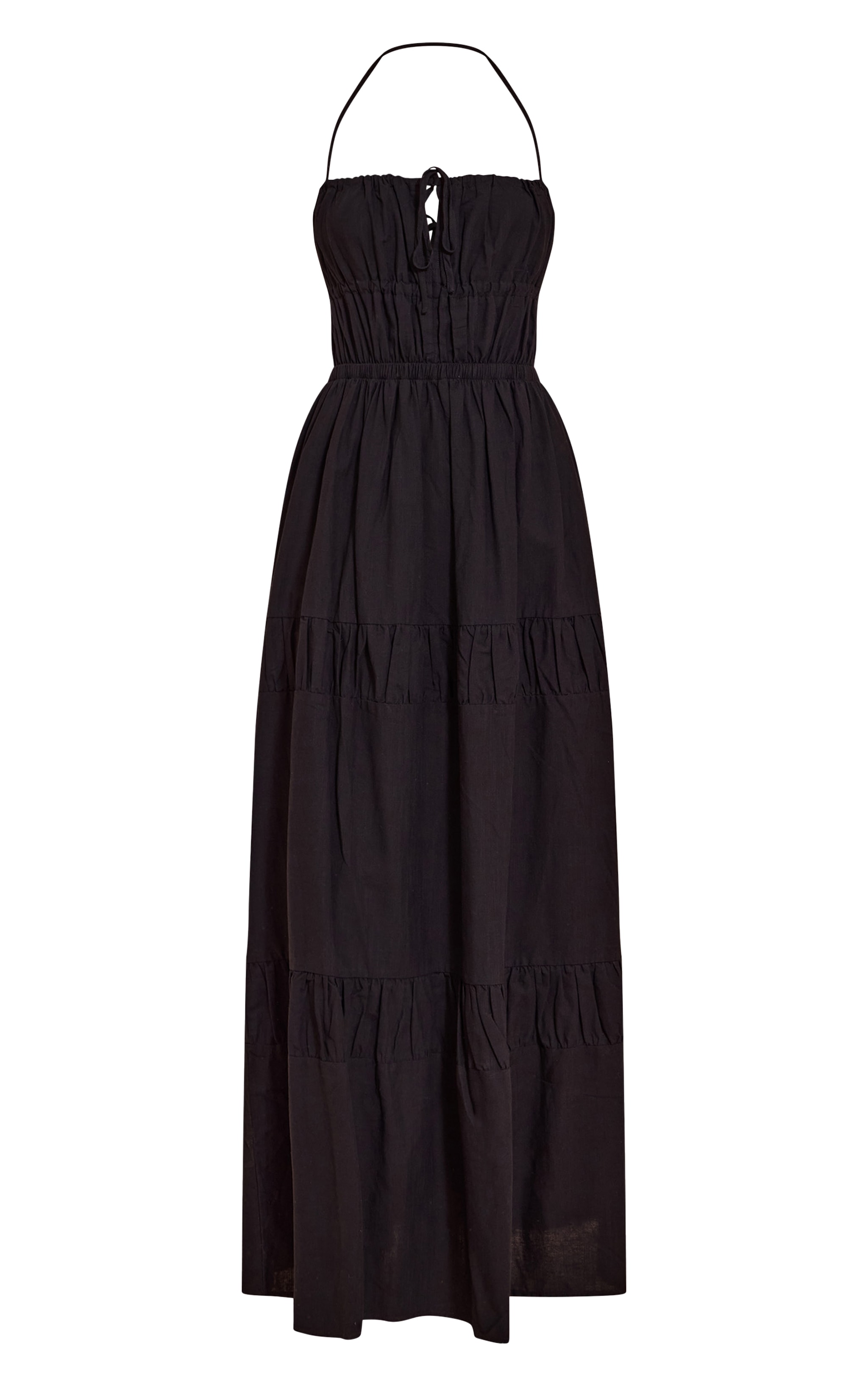 Black Ruched Backless Strappy Maxi Dress image 5