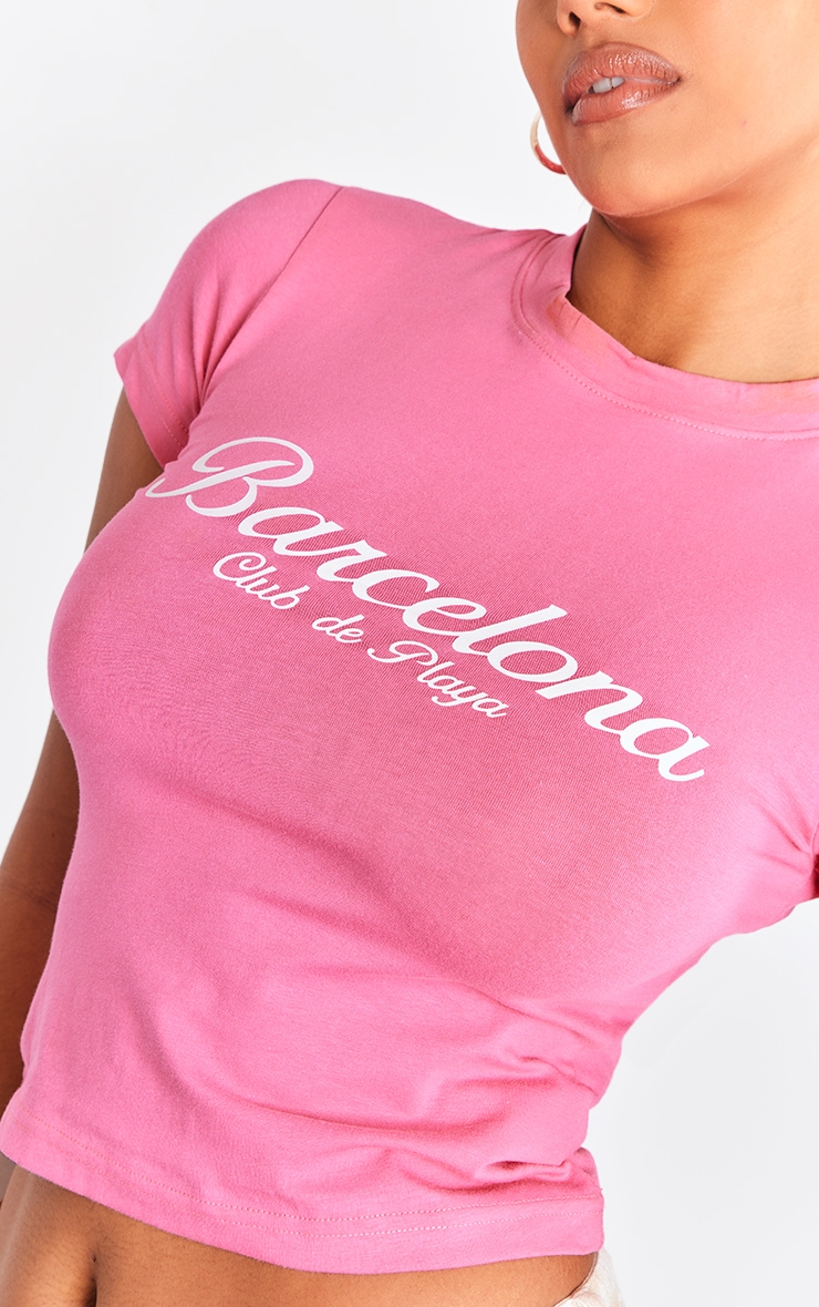 Pink Barcelona Printed Fitted Long T Shirt image 4