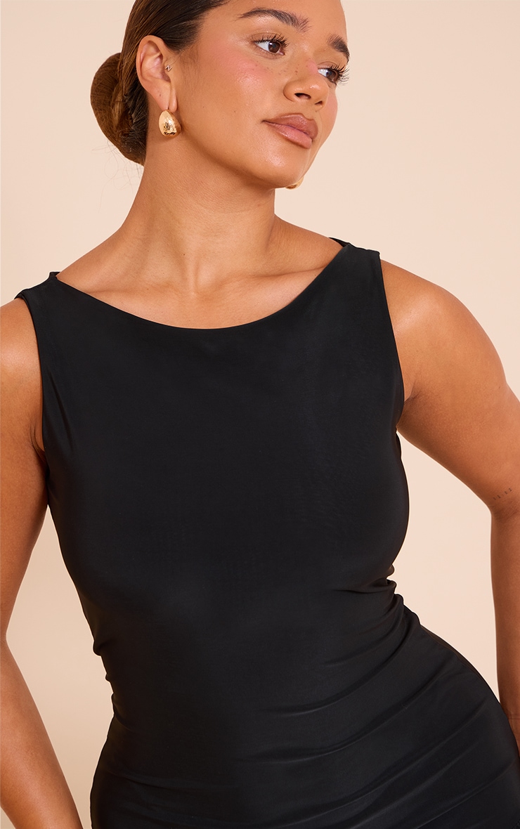 Shape Black Slinky Frill Detail Sleeveless Mini Dress image 4
