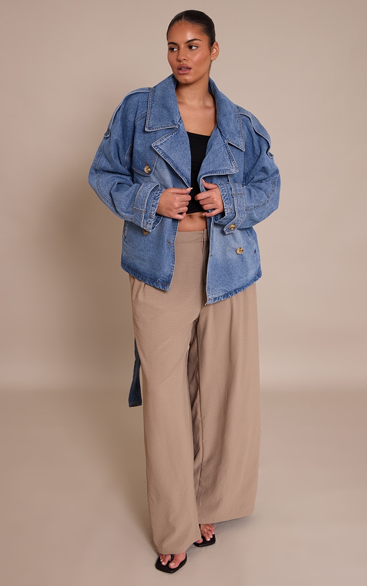 Plus Trench court en jean vintage moyen délavé à boutons et ceinture image 3