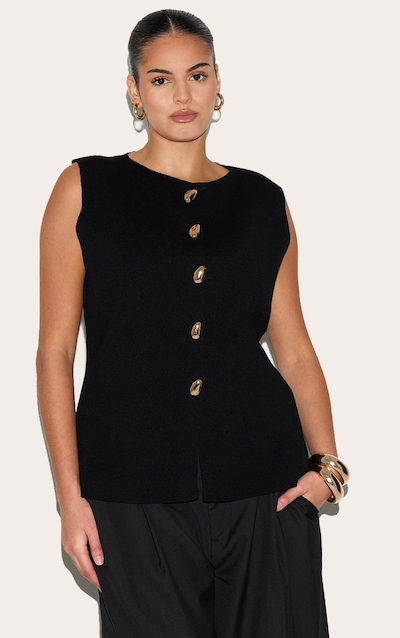 Gilet noir boutonné en maille tricot compacte Grandes Tailles