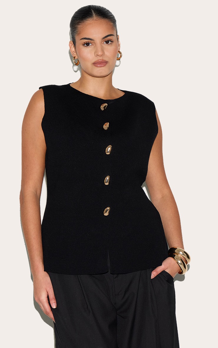 Chunky Knit Button-Up Vest with Gold Button main image 0