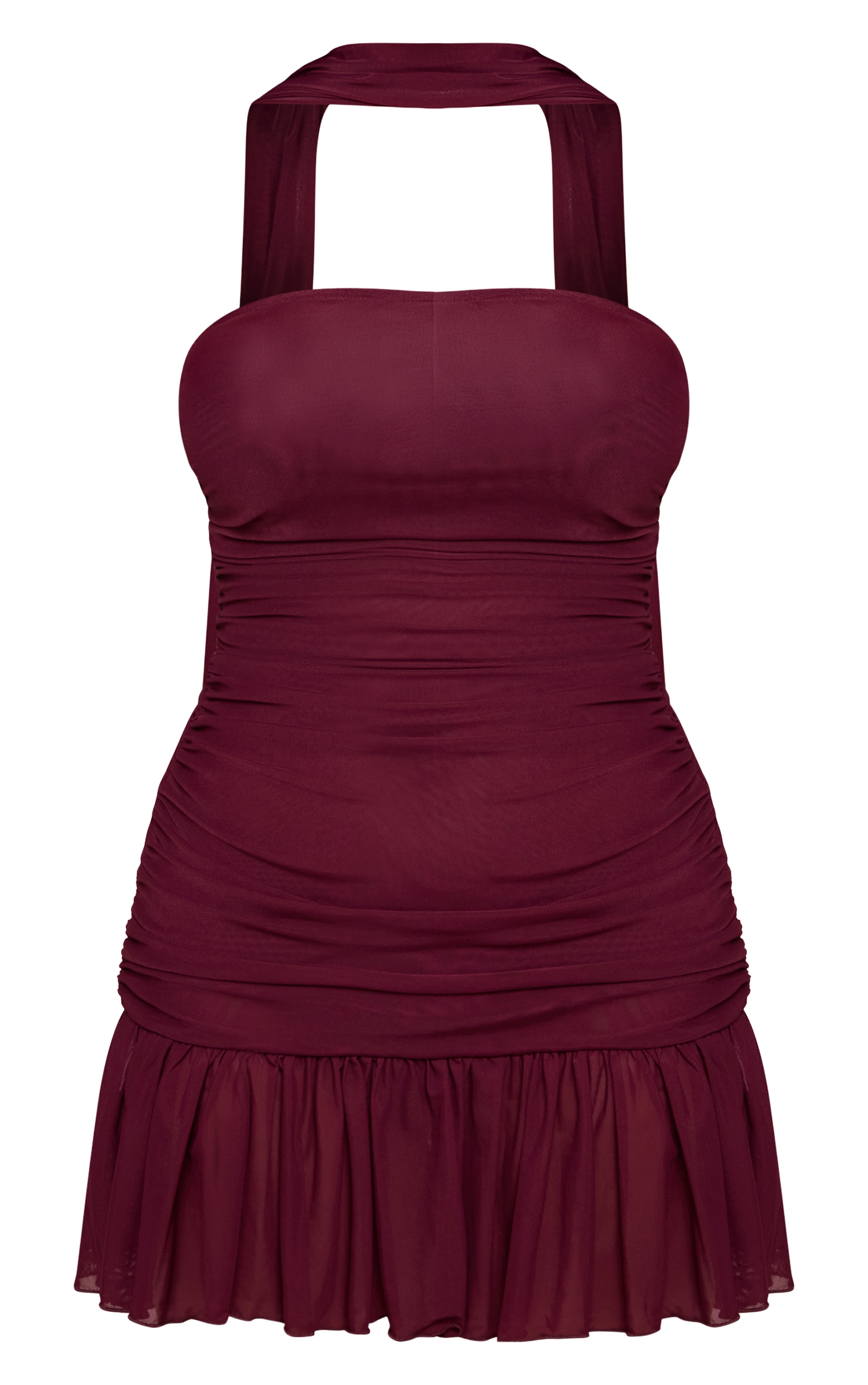 Shape Wine Mesh Scarf Detail Frill Hem Bandeau Mini Dress image 5