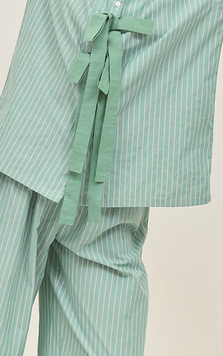 Green Stripe Detail Long Pyjama Set image 5
