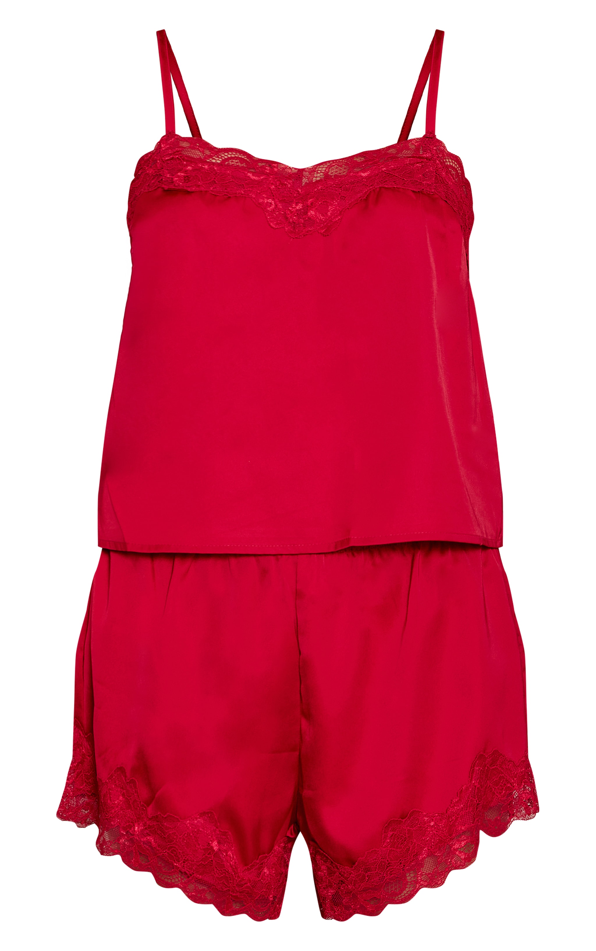 Ensemble de pyjama débardeur et short satiné rouge à détail en dentelle image 5