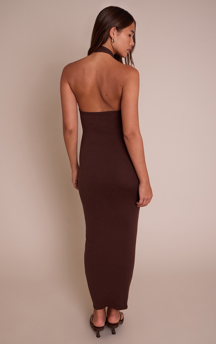 Dark Chocolate Halter Neck Trim Detail Maxi Dress image 2