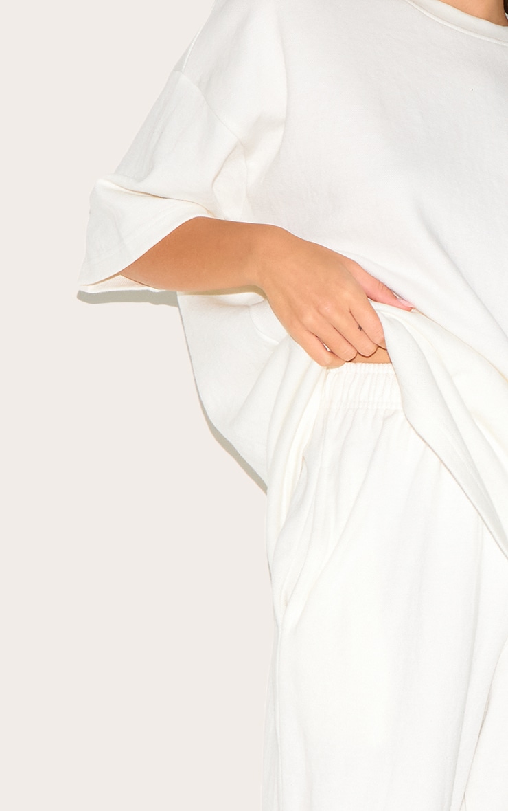 Pantalon large en jersey crème à taille mi-haute image 4