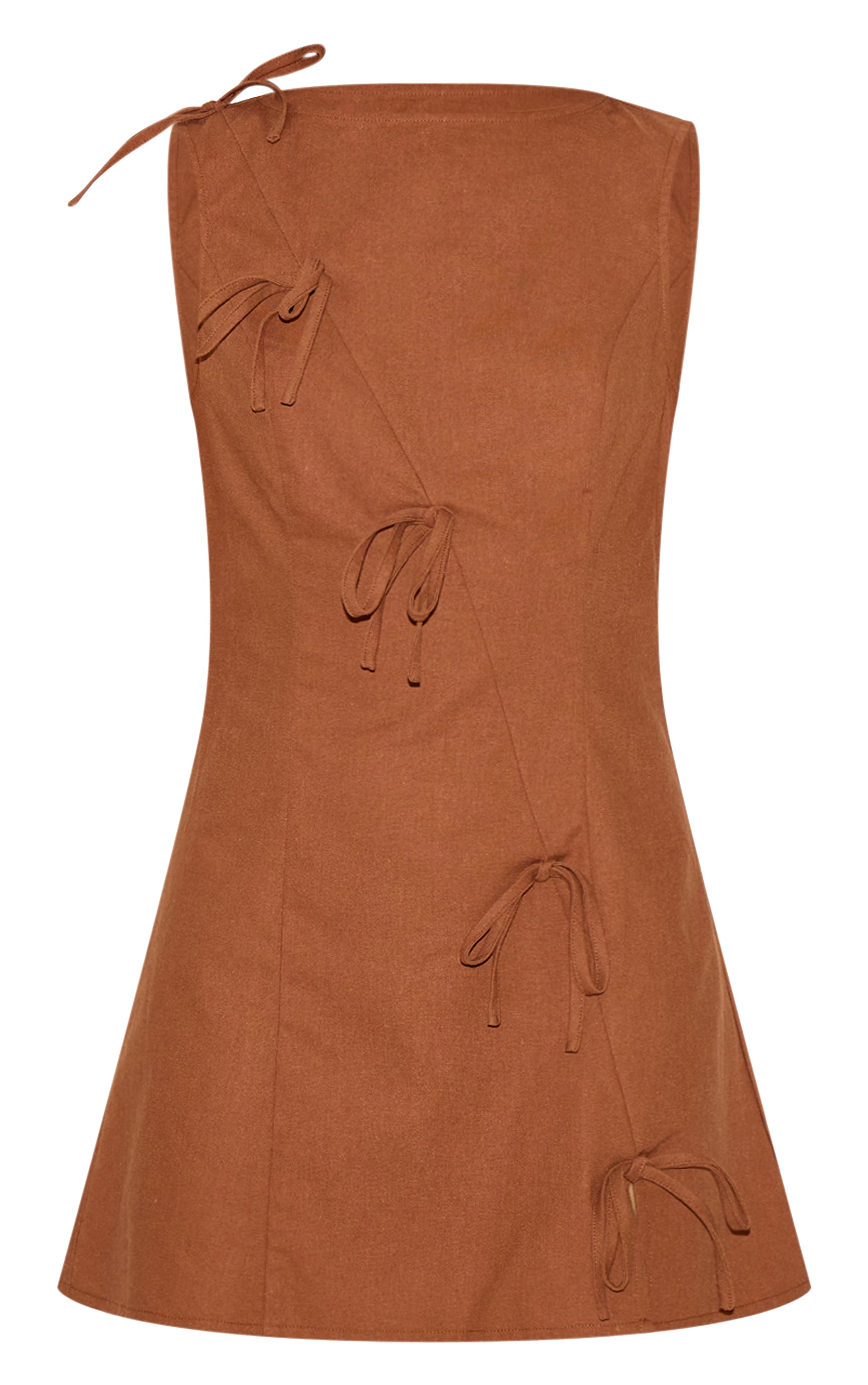 Chestnut Woven Asymmetric Bow Detail Shift Dress image 5