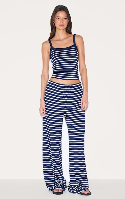Navy Striped Wide Leg Pants