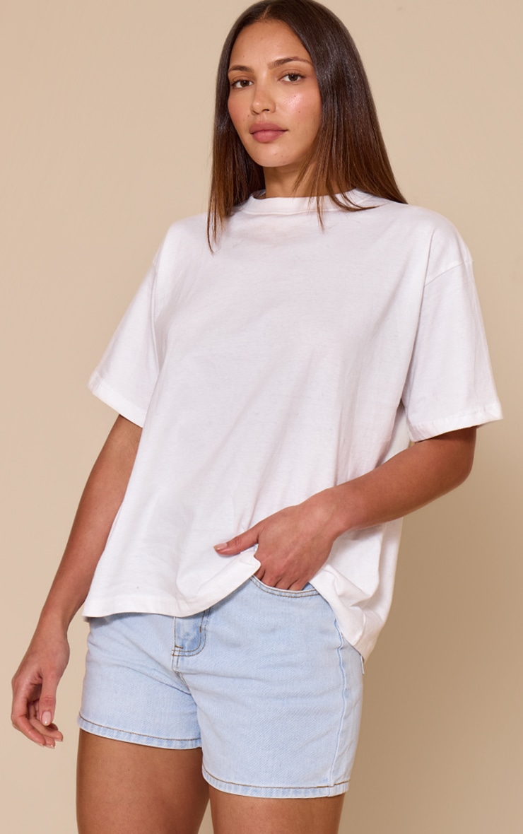 Tall Light Blue High Waisted Mom Shorts image 1