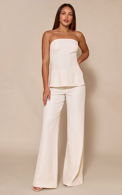 Tall Almond Mid Rise Tailored Wide Leg Pants
