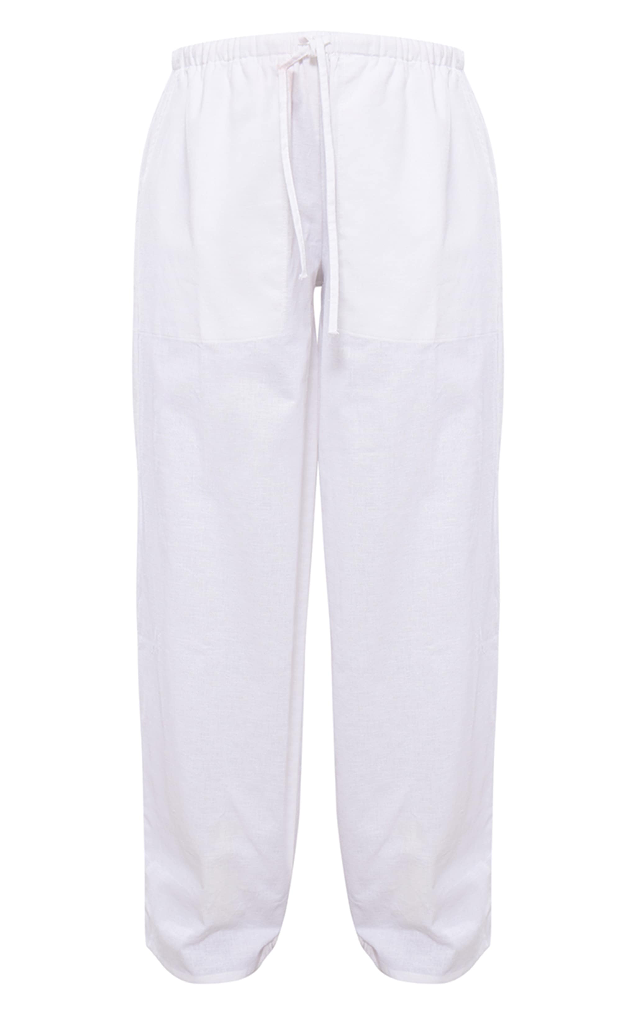 White Linen Look Drawstring Waist Pants