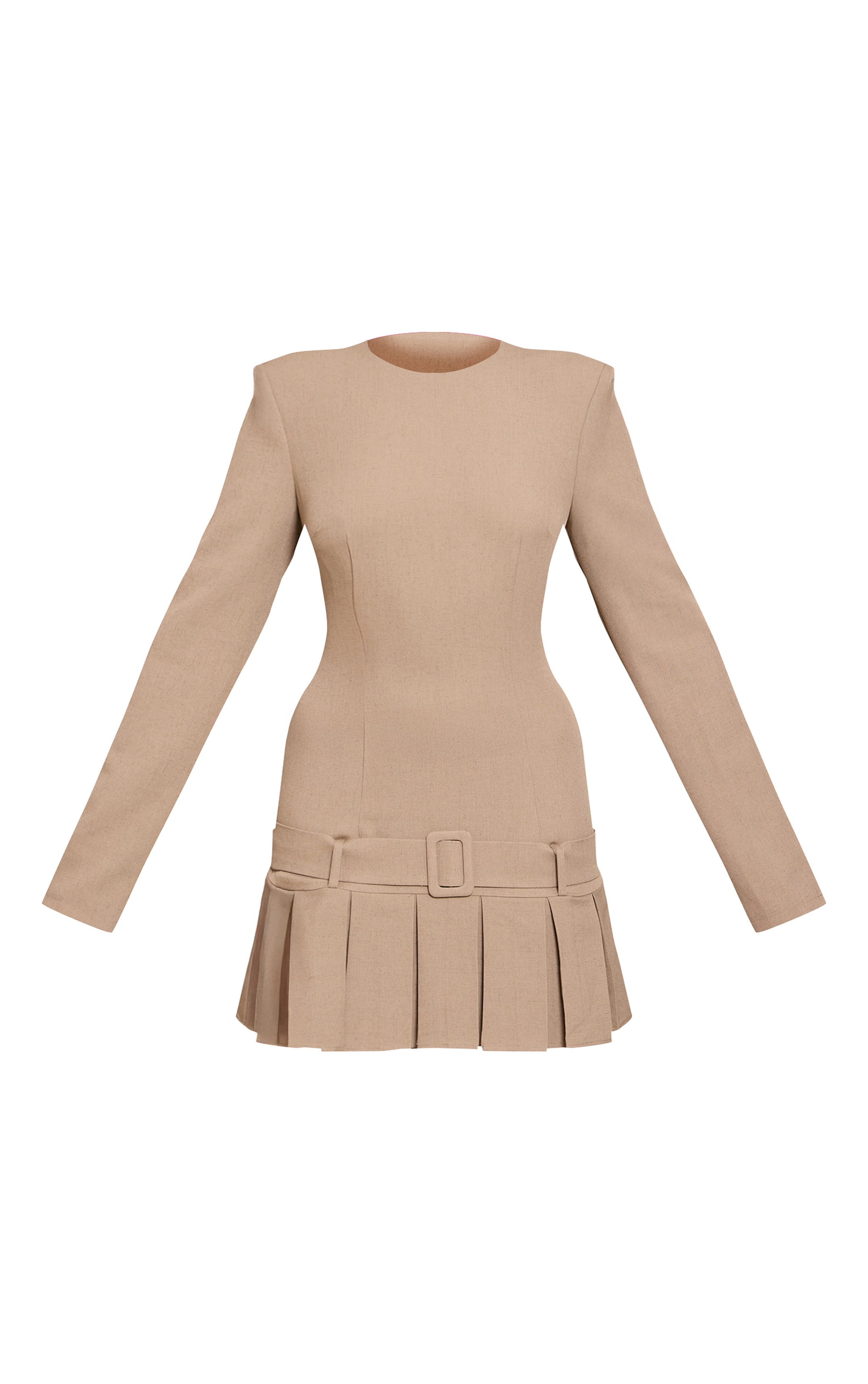 Light Grey Woven Belt Pleated Mini Shift Dress image 5