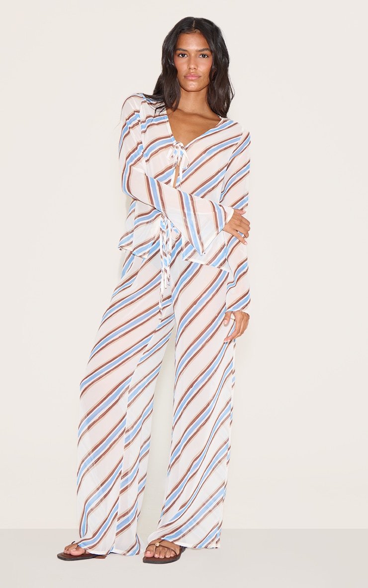 Blue Stripe Drawstring Floaty Pants image 1