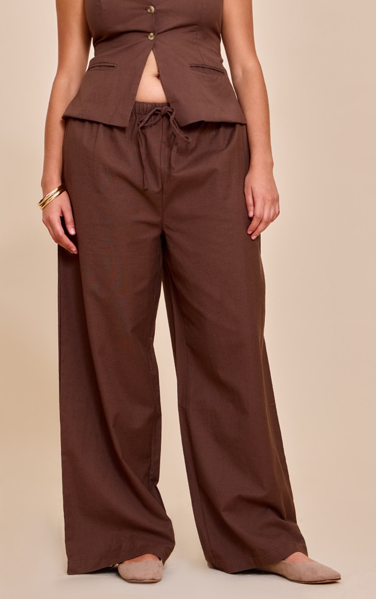 Plus Deep Chocolate Drawstring Wide Pants image 2