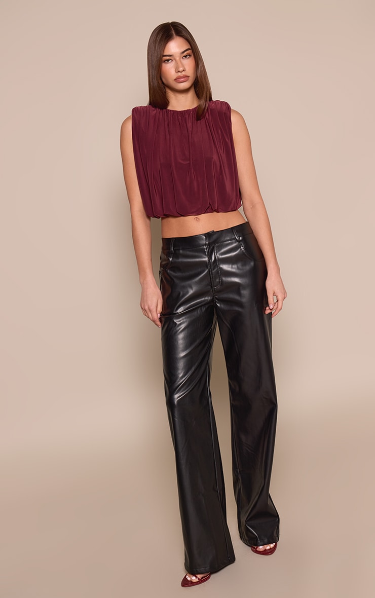 Plum Slinky Bubble Hem Shoulder Detail Top image 3