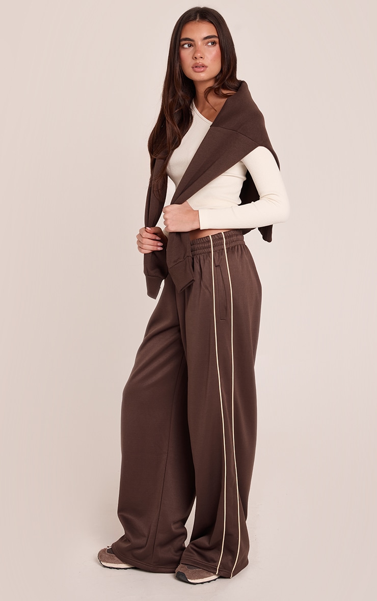 Chocolate Tricot Wide Leg Side Stripe Track Pants image 2